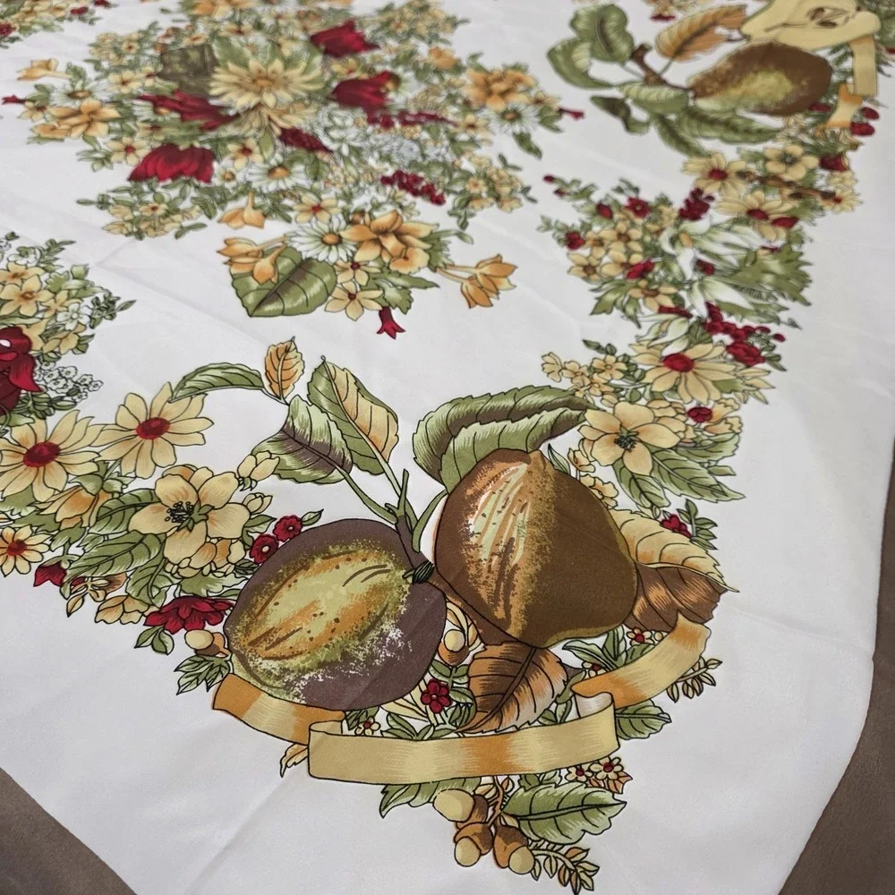 Silk Square Floral Fruit Scarf Luxury Old Money